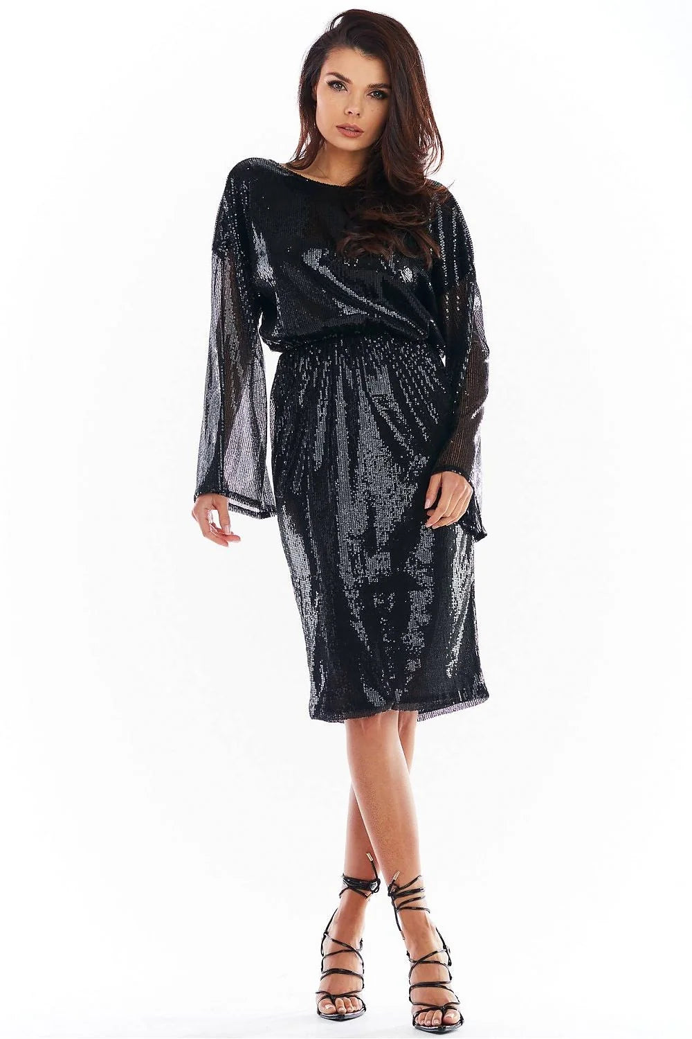 Robe élégante noire paillettes manches longues soirée glamour pour femme tendance cocktail soirée spéciale