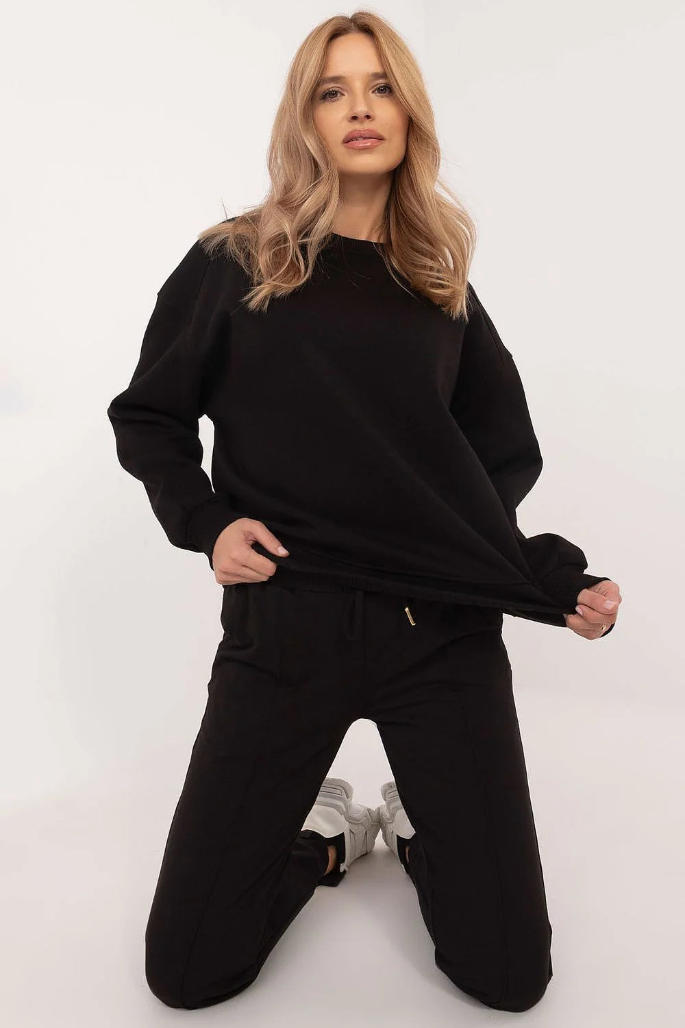 pantalon survêtement femme taille haute coton stretch molleton doux épais coupe décontractée poches latérales bas resserrés cordon dorés