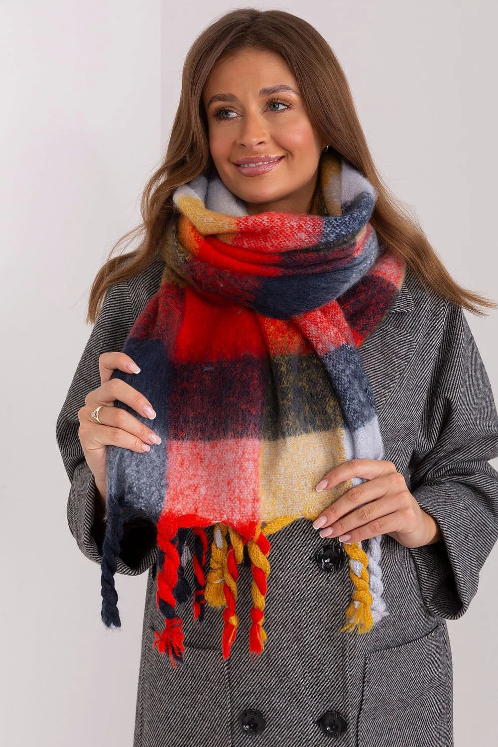 Écharpe pour femmes carreaux colorés laine polyester doux franges multicolores Automne Hiver élégante versatile