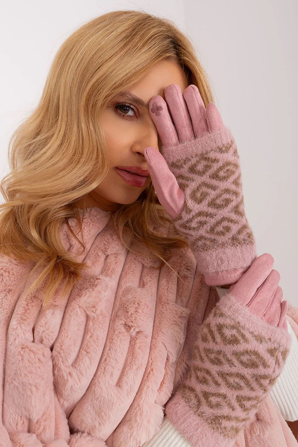 Gants AT pour femmes lisses isolation supérieure tricot retirable fleur brodée téléphone sans enlever coton élasthanne polyester hiver élégance