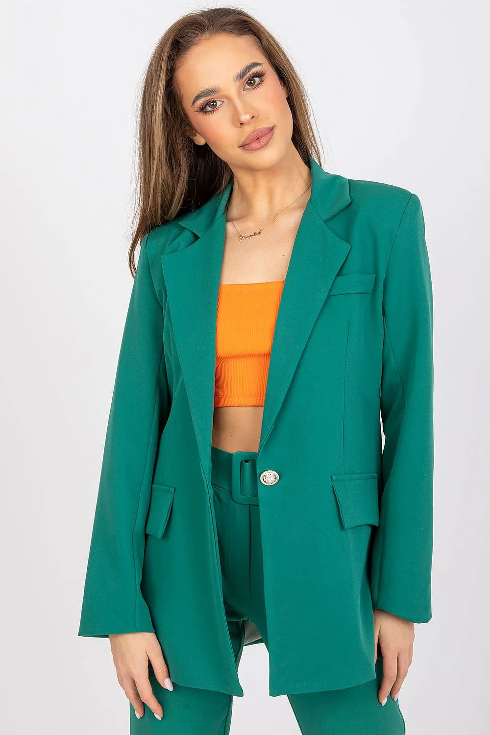 Veste femme Italy Moda vert foncé longue manches longues style élégant coupe ajustée matériau synthétique