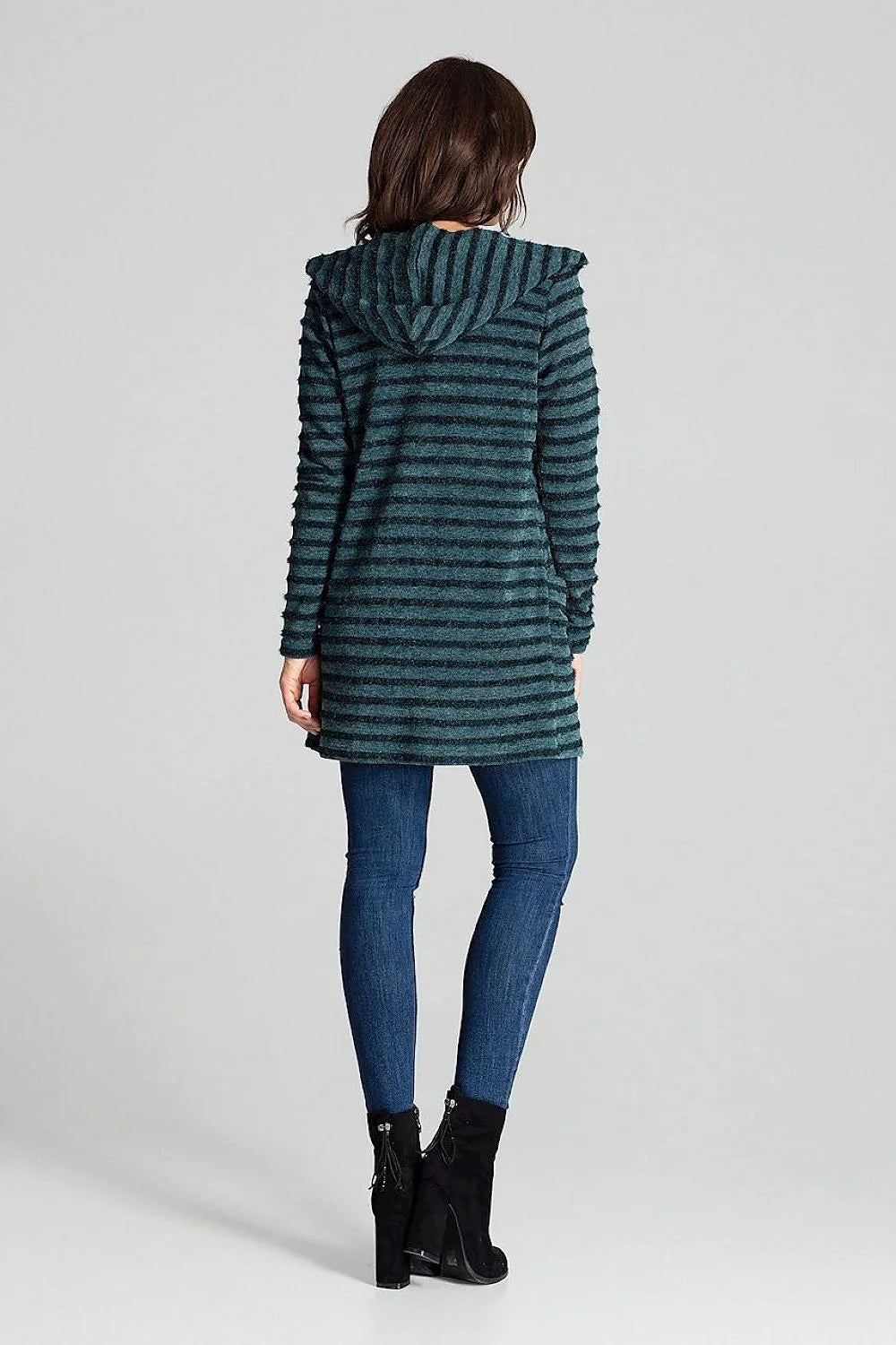 Cardigan femme maille rayée douillette style casual capuche poches pratiques pour quotidien et loisirs