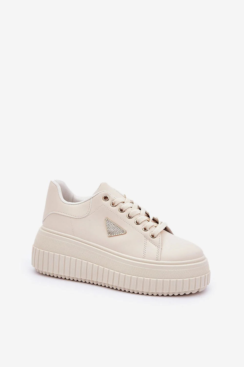 Chaussures de sport pour femmes style moderne plateforme compensée coupe basse similicuir beige clair