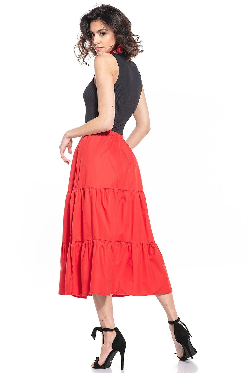 Jupe longue bohème chic en coton aéré avec volants multiples pour femme élégante et moderne