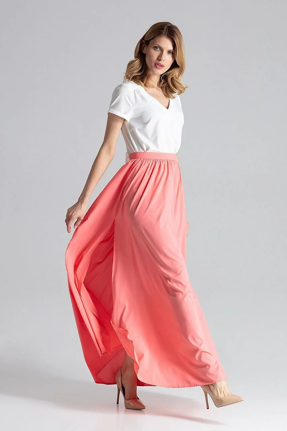 Jupe longue imprimée Figl en polyester élasthanne taille élastique fentes latérales style naturel pour femmes