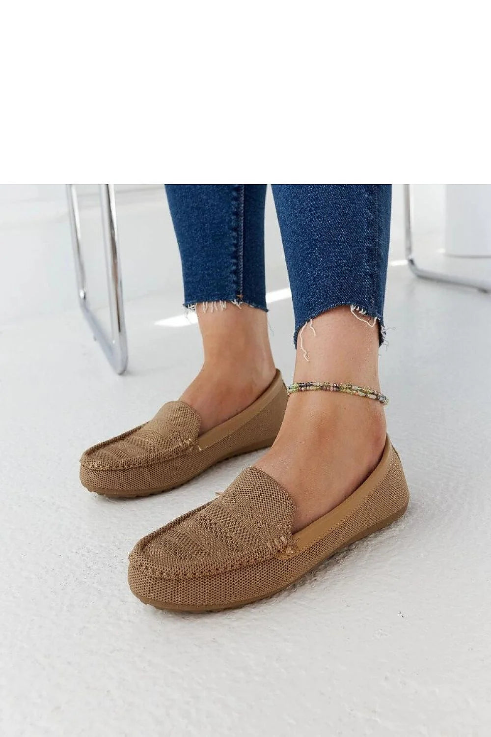 mocassins femme tissu beige Fiammetta classique bout arrondi confortable été maille respirante semelle souple flexible légère bride cheville perles multicolores