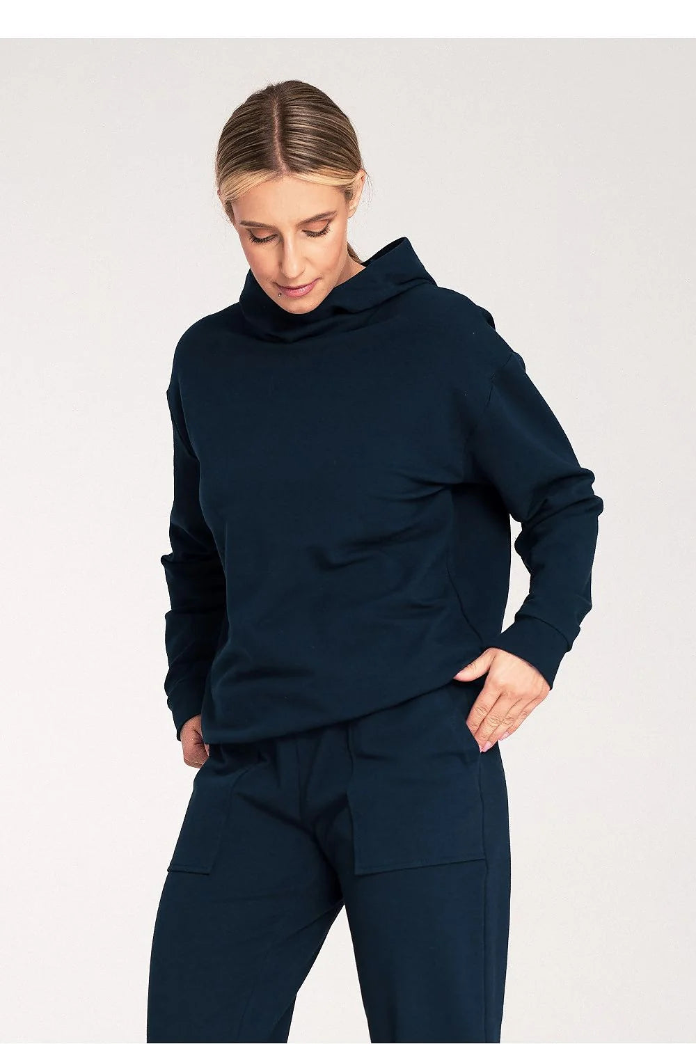 Sweatshirt Figl en coton ample col montant bleu marine manches longues élégance casual femmes