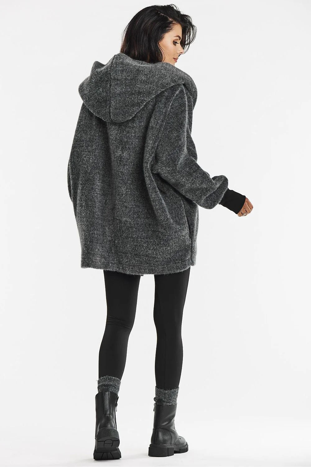 Manteau oversize kimono capuche élégant pour femme couleur gris foncé Awama automne hiver mode moderne femmes