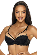 Soutien-gorge balconnet dentelle noire sexy élégant armature rembourré motif floral bretelles ajustables femmes