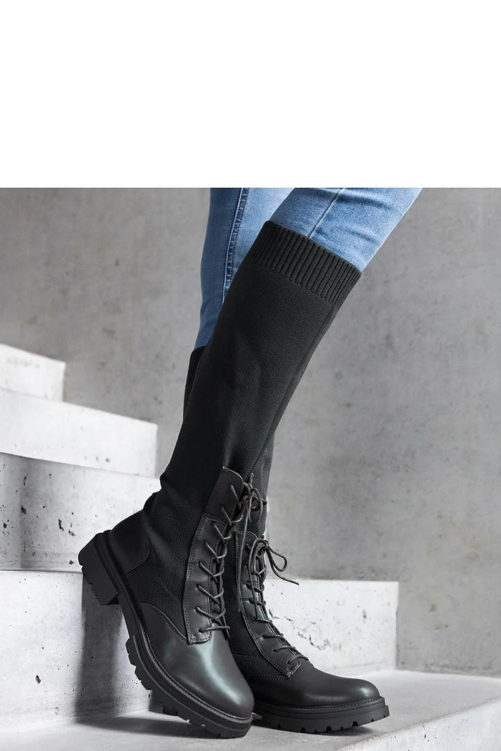 Bottes cuissardes élégantes modernes en matériau élastique Luana haute qualité femmes noir design militaire urbain