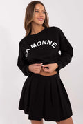 Ensemble féminin Italy Moda sweat-shirt manches longues jupe plissée noire tendance mode casual femme