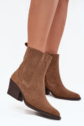bottines cowboy femme daim naturel suédé bout pointu doublure fourrure fermeture éclair talon bloc confortable stabilité