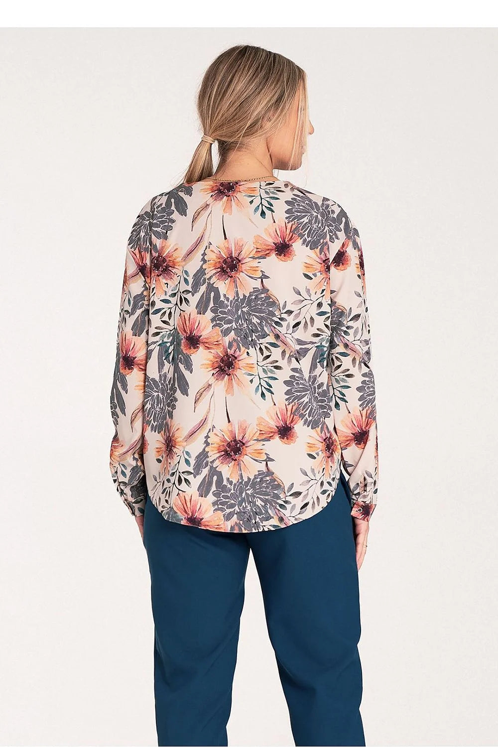 Chemise élégante pour femme motif floral audacieux manches longues coupe décontractée encolure en V femmes
