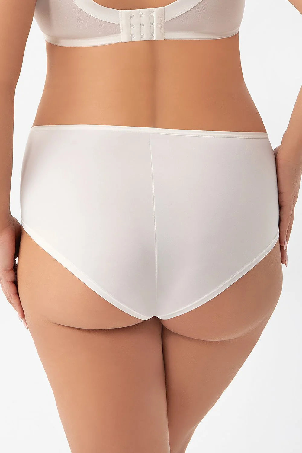 culotte taille haute sculptante grande microfibre satinée ivoire dentelle florale tulle transparent panneau renforcé gainant ceinture plate couvrante