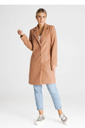 Manteau pour femme élégant longueur genou col matelassé boutons poches passepoilées laine acrylique polyester veste hiver