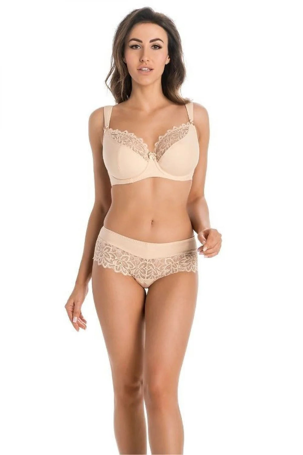 Ensemble de lingerie féminine raffiné dentelle florale nude taille basse soutien-gorge balconnet culotte brésilienne ajustables