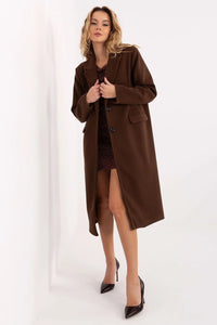 manteau long femme polyester minimaliste élégant intemporel doublé épaulettes revers col bouton unique poches insérées léger polyvalent automne hiver printemps