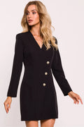 Robe blazer noire femme manches longues coupe ajustée boutons dorés occasion formelle soirée professionnelle