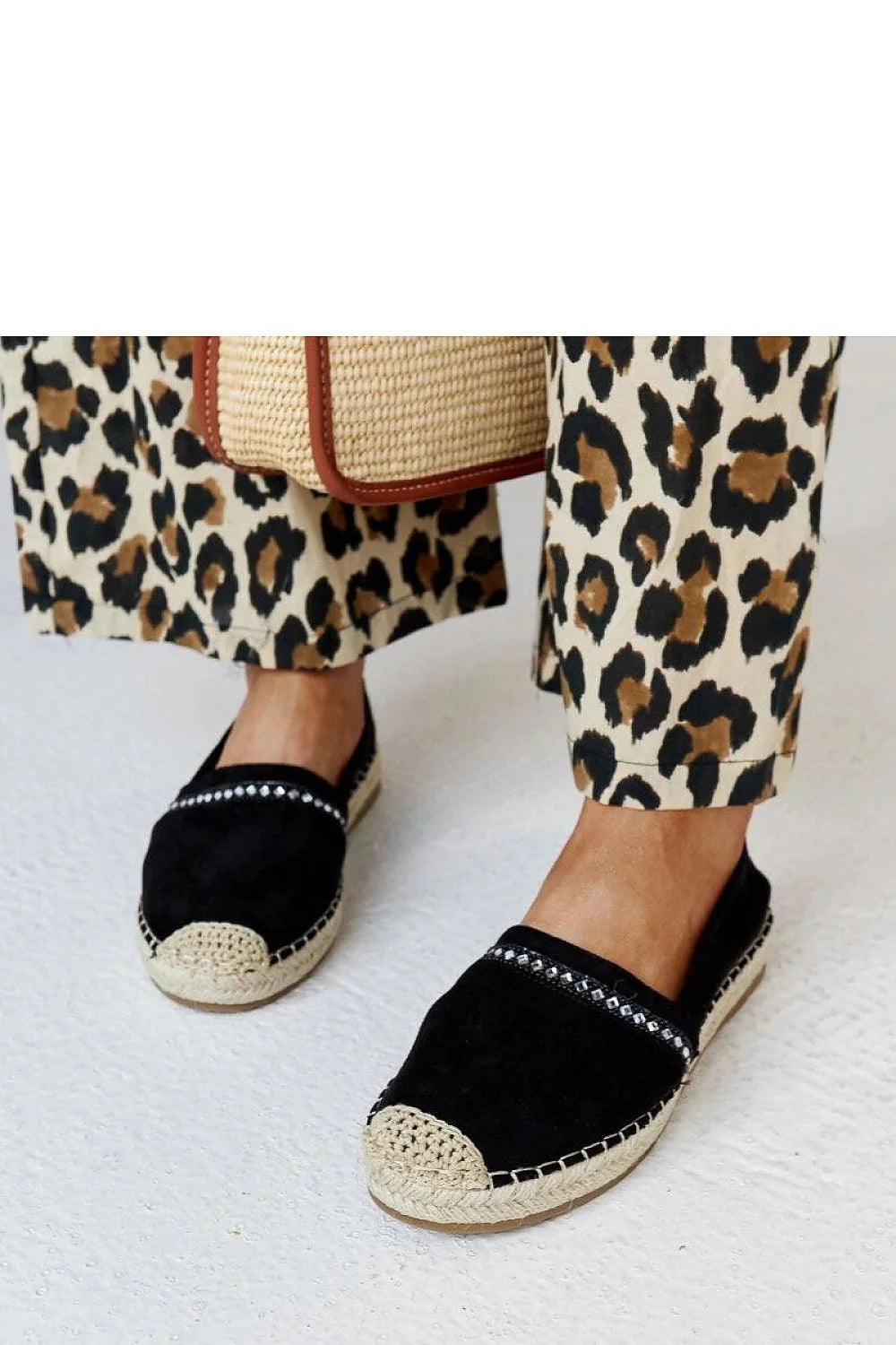 espadrille Solea noire toile suède zircons strass semelle jute tressée caoutchouc bout renforcé beige surpiqûres contrastées casual chic estival confortable