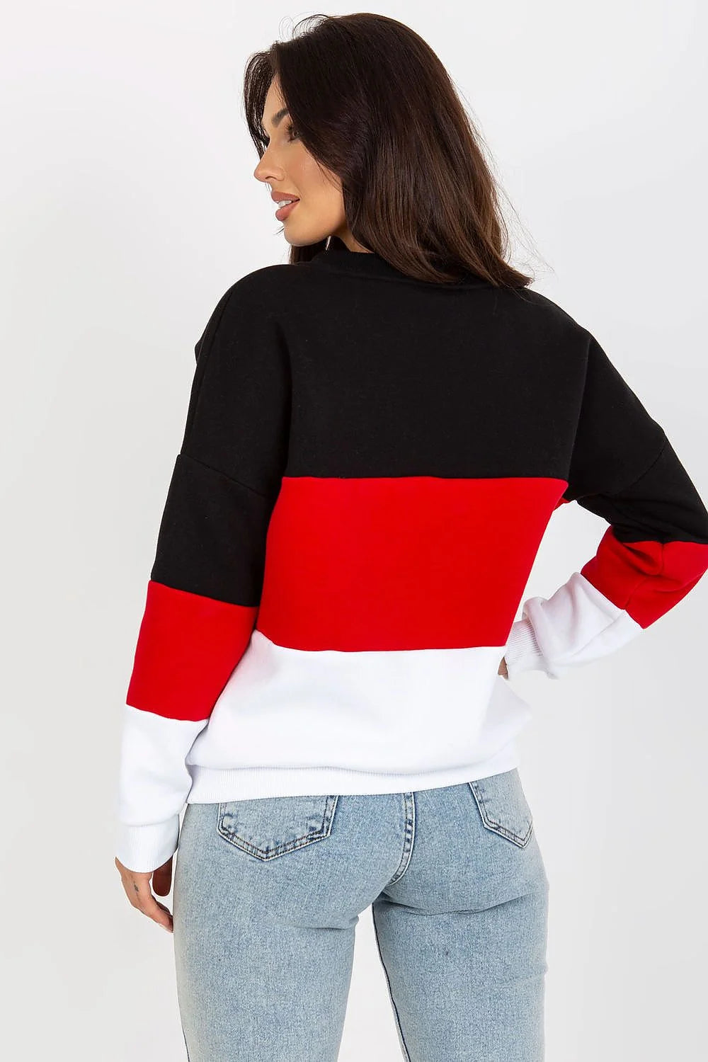 Sweatshirt femme color-block motif trois bandes manches longues encolure V coton doux coupe ample occasions quotidiennes mode tendance