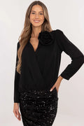 Chemisier Italy Moda élégant pour femmes en viscose et polyester, manches longues, encolure en cœur, occasionnels formels et soirées