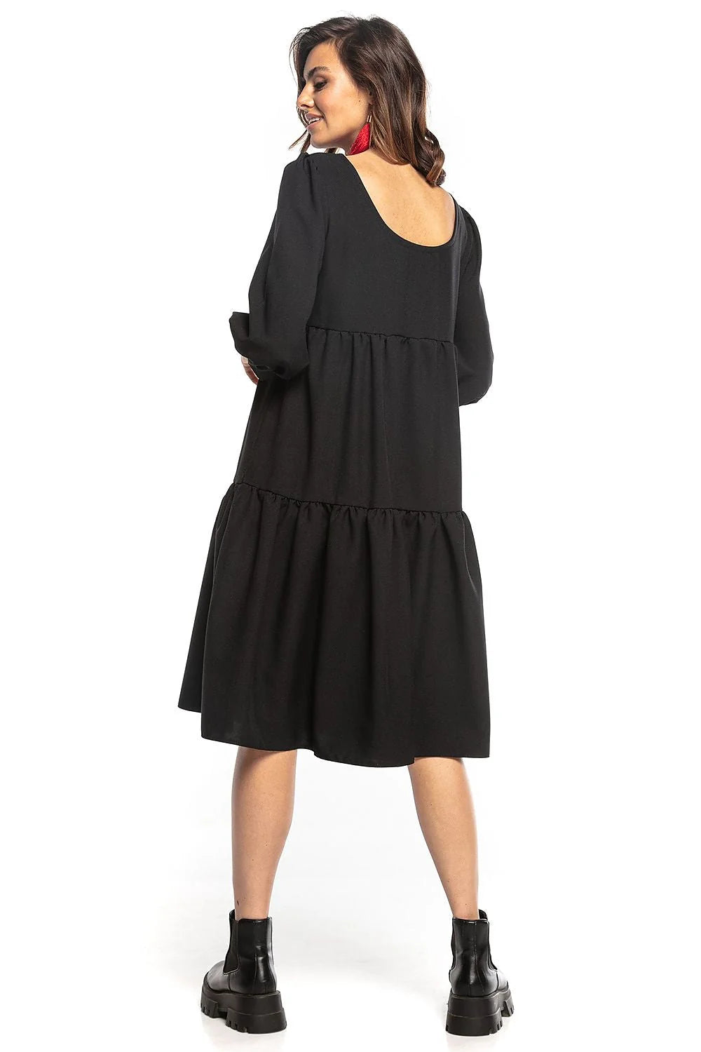 Robe élégante en polyester bleu canard manches bouffantes pour style chic et décontracté femmes