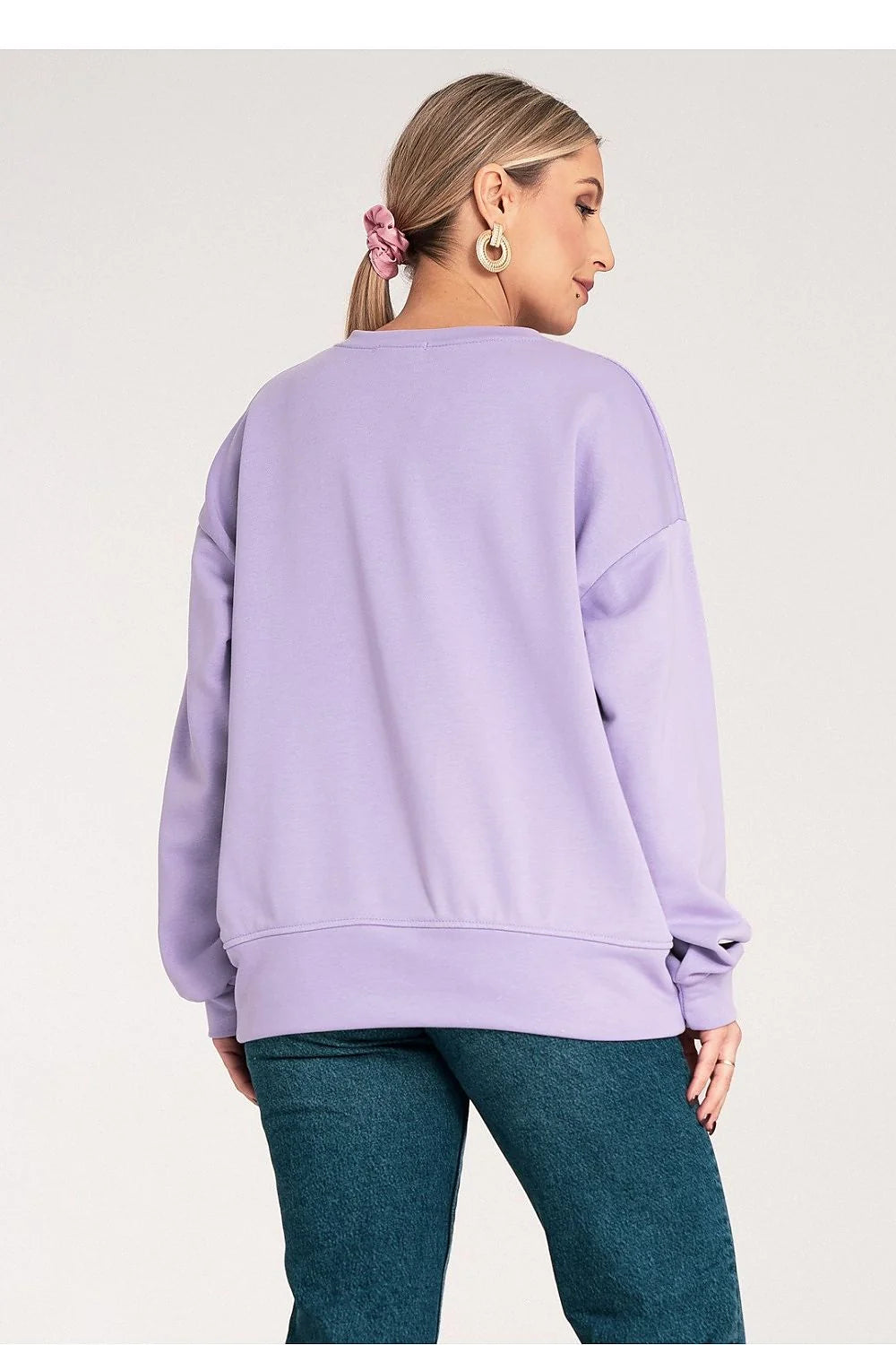 Sweatshirt femme décontracté broderie margarita couleur pastel lavande manches longues coupe ample