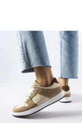 Baskets basses femmes cuir synthétique daim beige marron clair style urbain casual confortable soutien talon