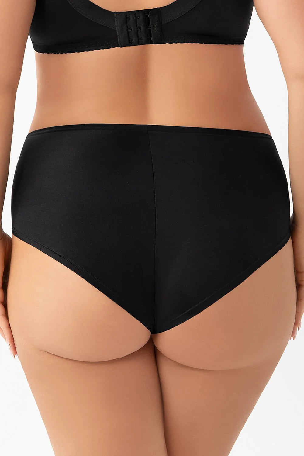 culotte taille haute noire microfibre extensible maintien sculptant coupe couvrante empiècements tulle résille broderie florale bande élastique discrète
