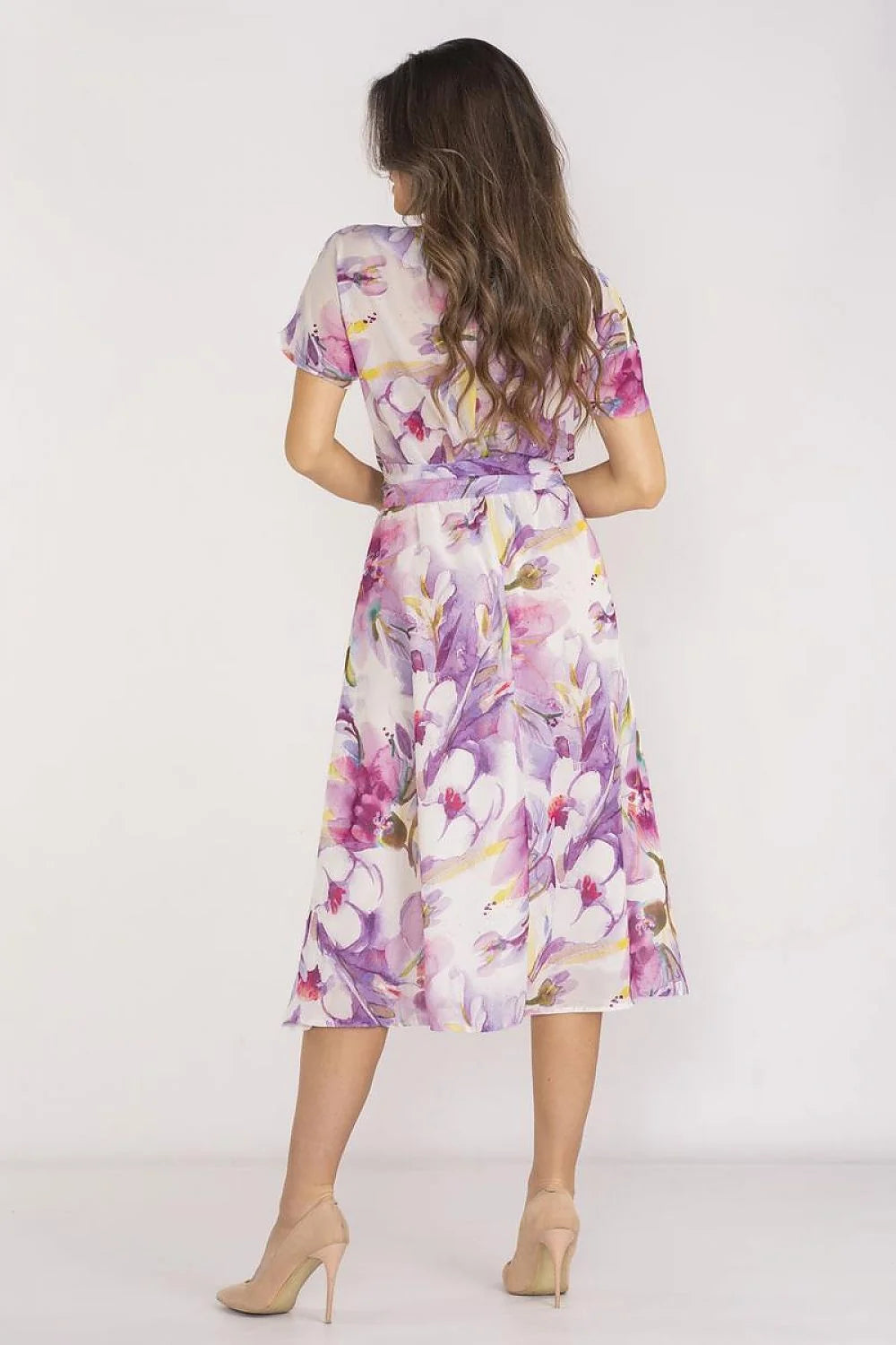 Robe de jour awama féminine style bohème motif floral violet rose blanc jaune polyester 100 % taille ajustable ceinture intégrée S M L XL