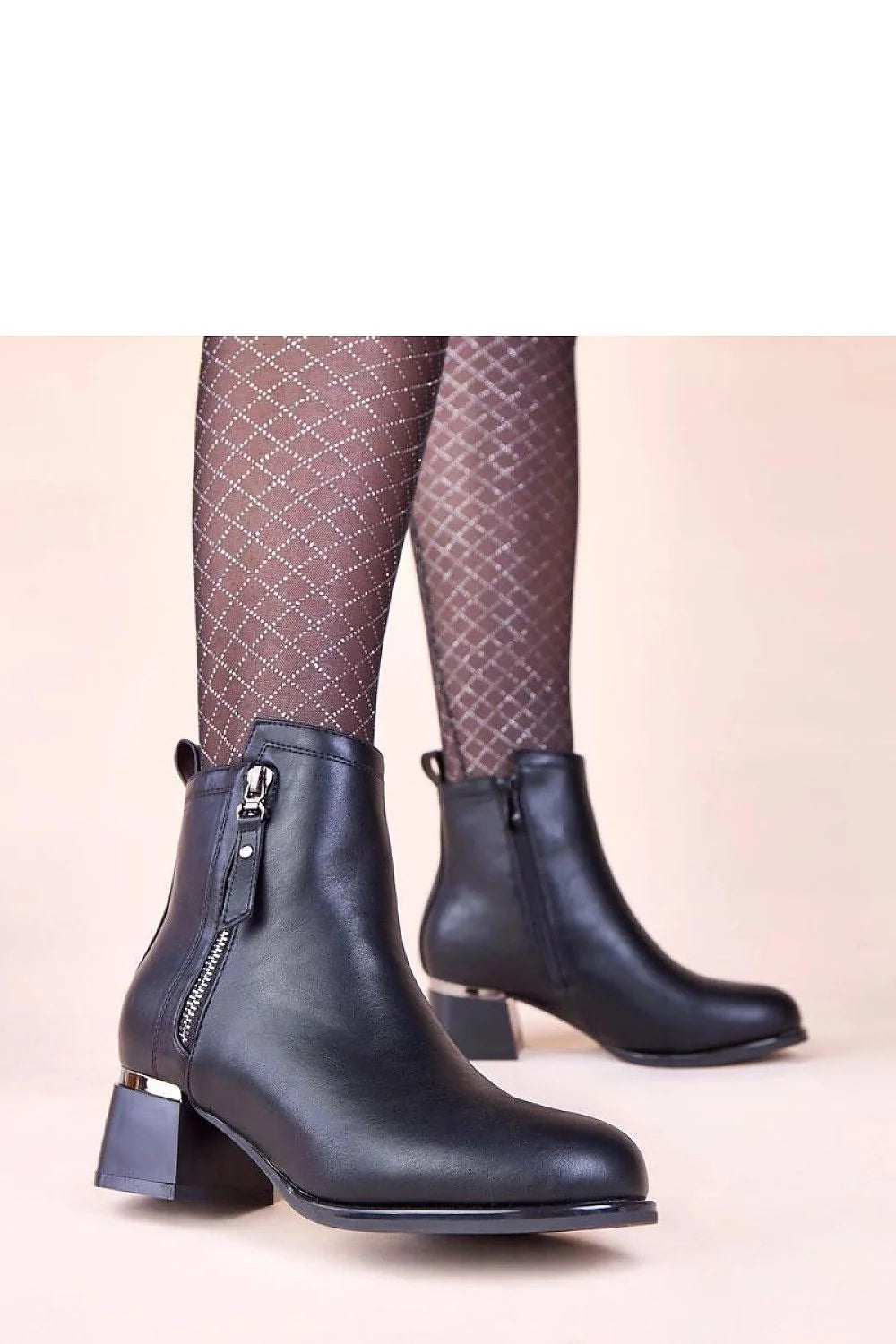 bottines noires talon bloc bas insert métallique Istina Gemre similicuir semelle confortable bout rond cheville fermetureeclair latérale élégantes durables