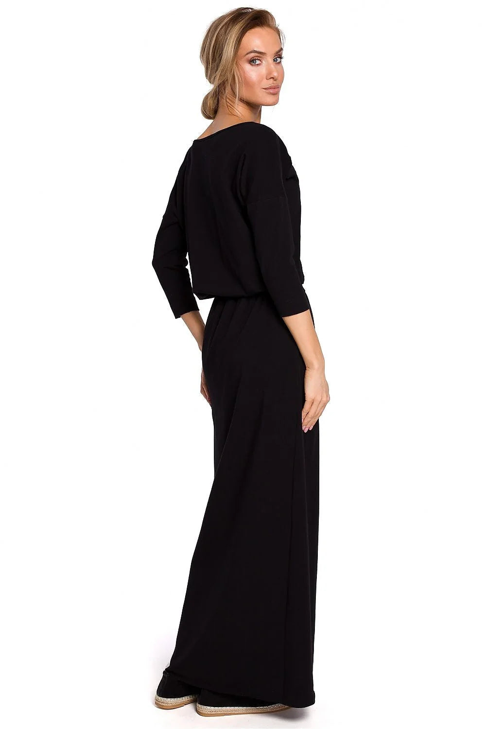 Robe de jour Moe longue manches 3/4 coupe droite coton élasthanne ceinture assortie femme tailles S/M à 2XL/3XL