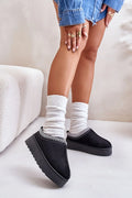 Bottes de neige pour femmes style casual-chic en suédine noire semelle épaisse sans lacets fourrure intérieure