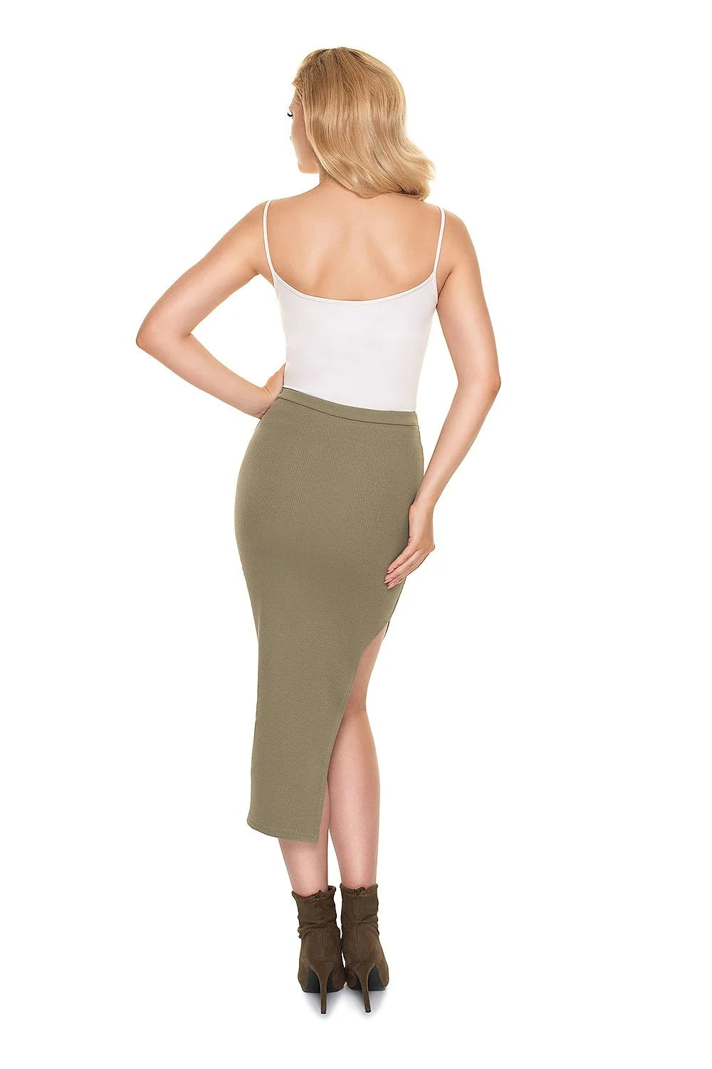 Jupe crayon maille côtelée extensible élégante slim fente latérale confortable style féminin chic polyvalent
