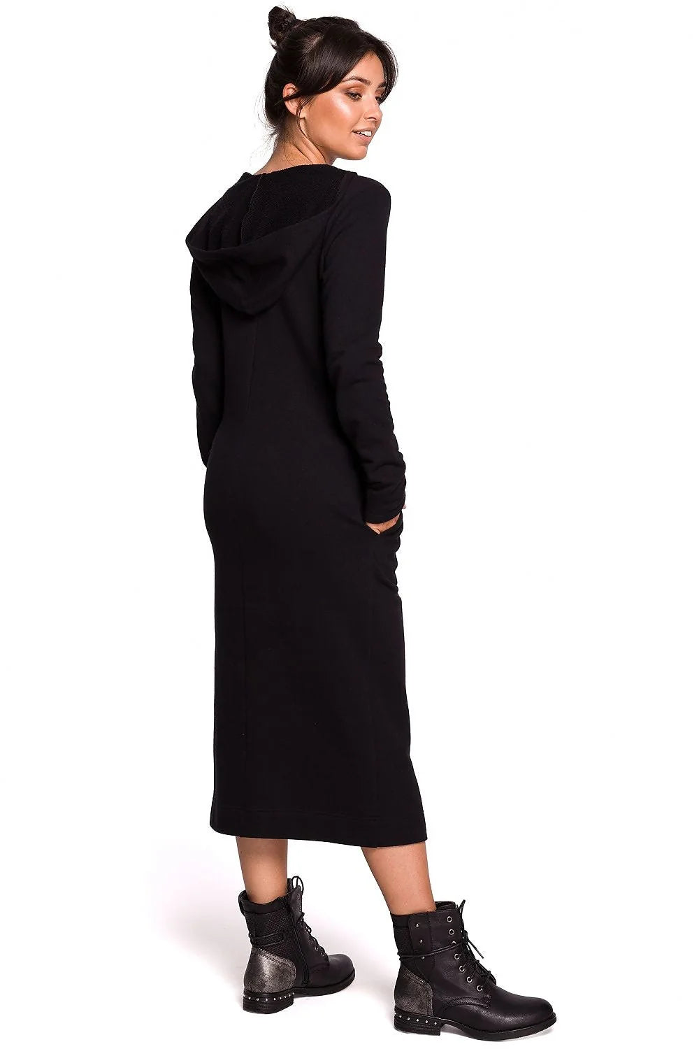 Robe longue maille coton ample élégante et confortable avec fente moderne pour femme décontractée