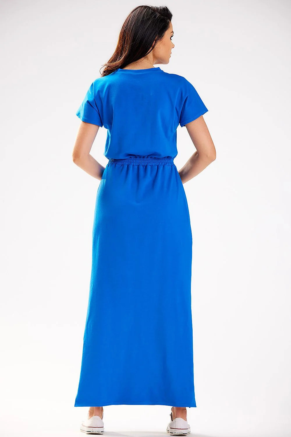 Robe de jour Infinite You longue manches courtes col en V bleu vif femme élégance confort été