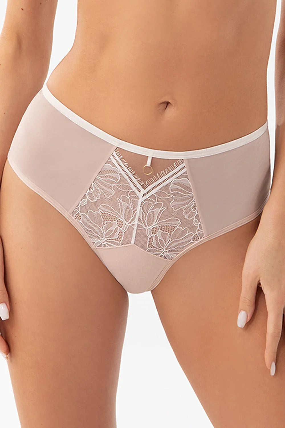 culotte brésilienne mihaute Gorsenia lingerie dentelle mesh nude rosé floral transparent tulle élastique fin anneau doré confort respirant