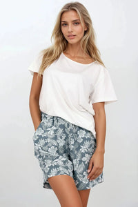 Pyjama deux pièces femme confort style décontracté haut manches courtes short à motifs taille élastique matériau hypoallergénique été nuit