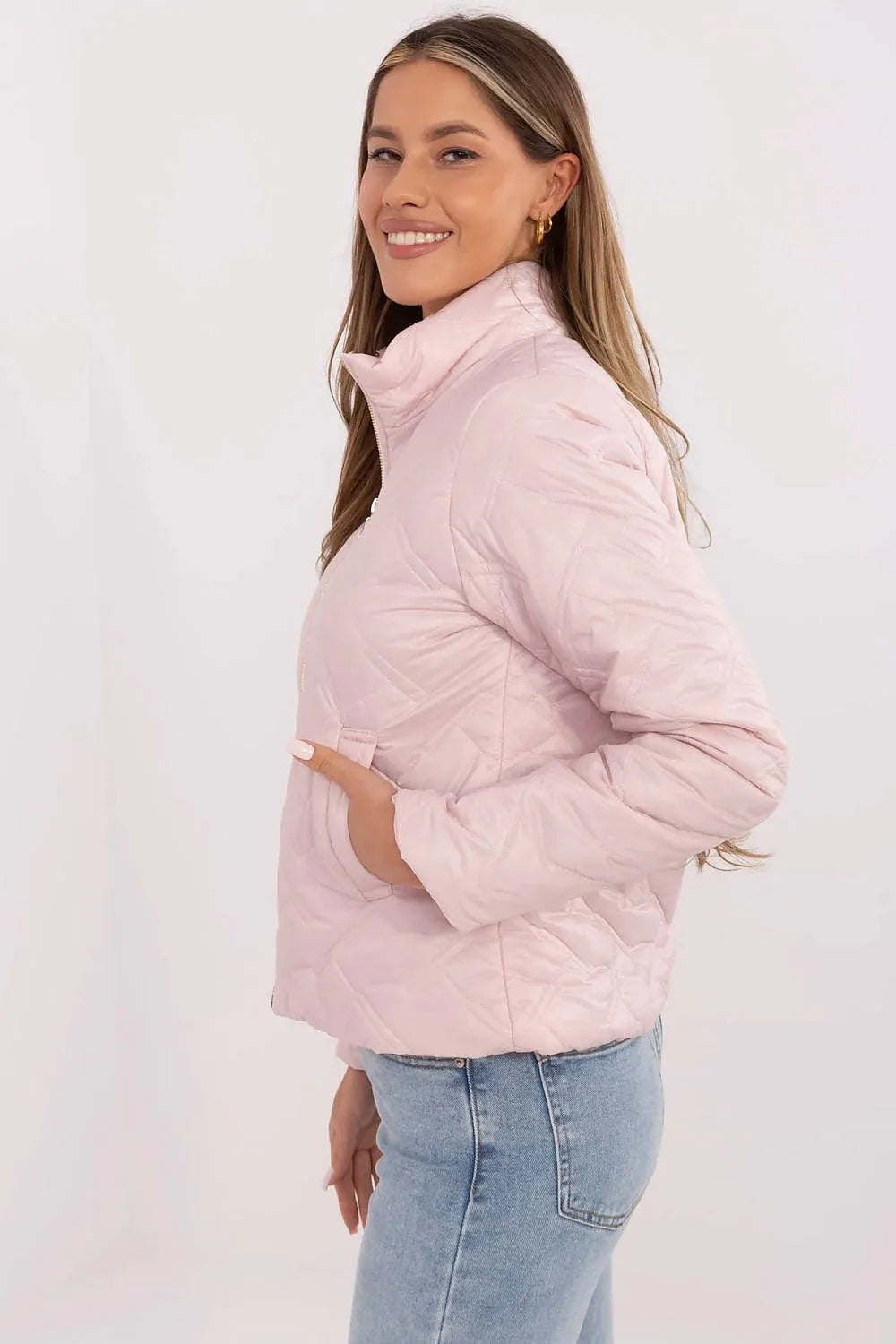 Veste femme style moderne matelassée couleur rose pâle nylon confortable