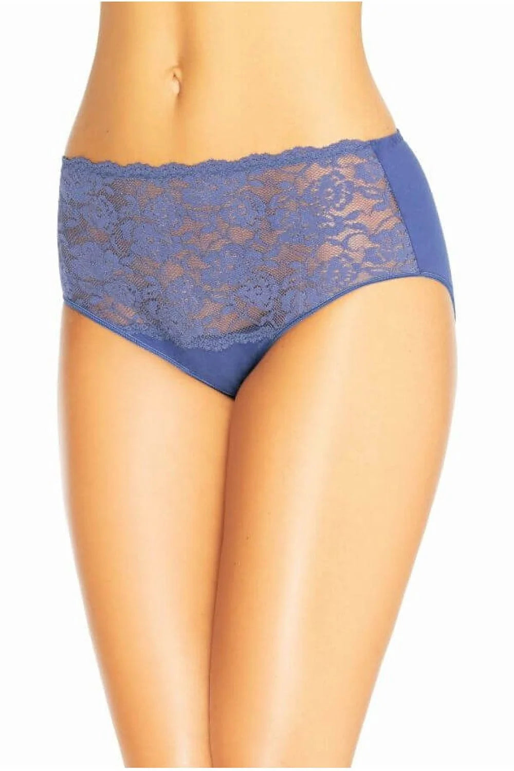 culotte taille haute coton doux dentelle florale bleu marine couvrante bande élastique gousset doublé coutures plates invisibles maintien