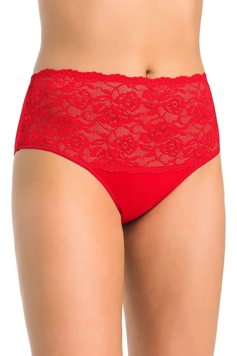 Ensemble de culottes pour femme en dentelle florale couleur rouge taille haute confortable coton élasthanne lot de 3