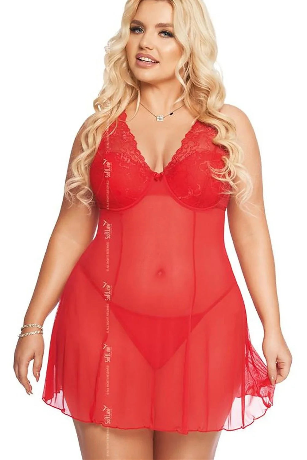 Ensemble sexy Soft Line Collection nuisette dentelle maille rouge ajustables bretelles balconnet string intime féminin