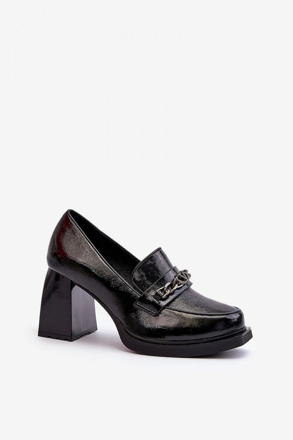 Escarpins talon large Step in style cuir verni métal doréalette carrée confortable femme mode élégance
