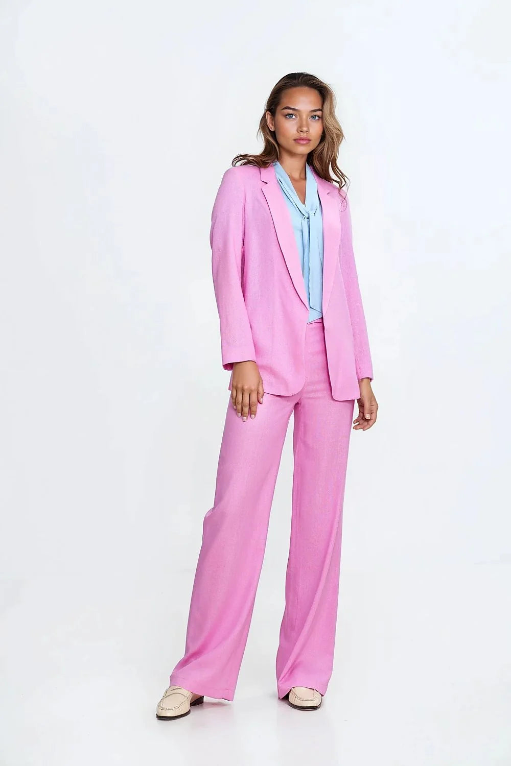 Chemisier Nife élégant en viscose manches bouffantes noeud col couleurs contrastantes femme travail loisir