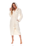 Peignoir long pour femme en tricot doux avec capuche et poches, style décontracté, polyester 100%