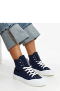 baskets montantes Solea bleu marine toile supérieure semelle plateforme gomme blanche lacets blancs œillets argentés maintien cheville confortable