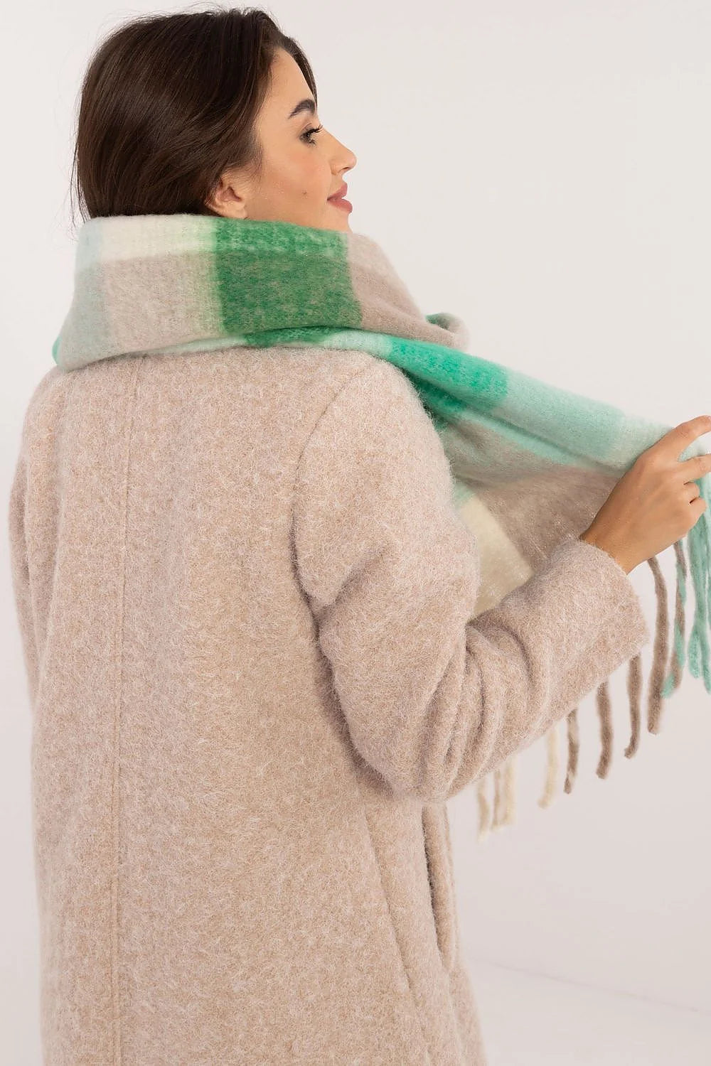 Châle AT en polyester classique à carreaux pour femme, doux et épais avec franges élégantes, accessoire hiver idéal, longueur 217 cm