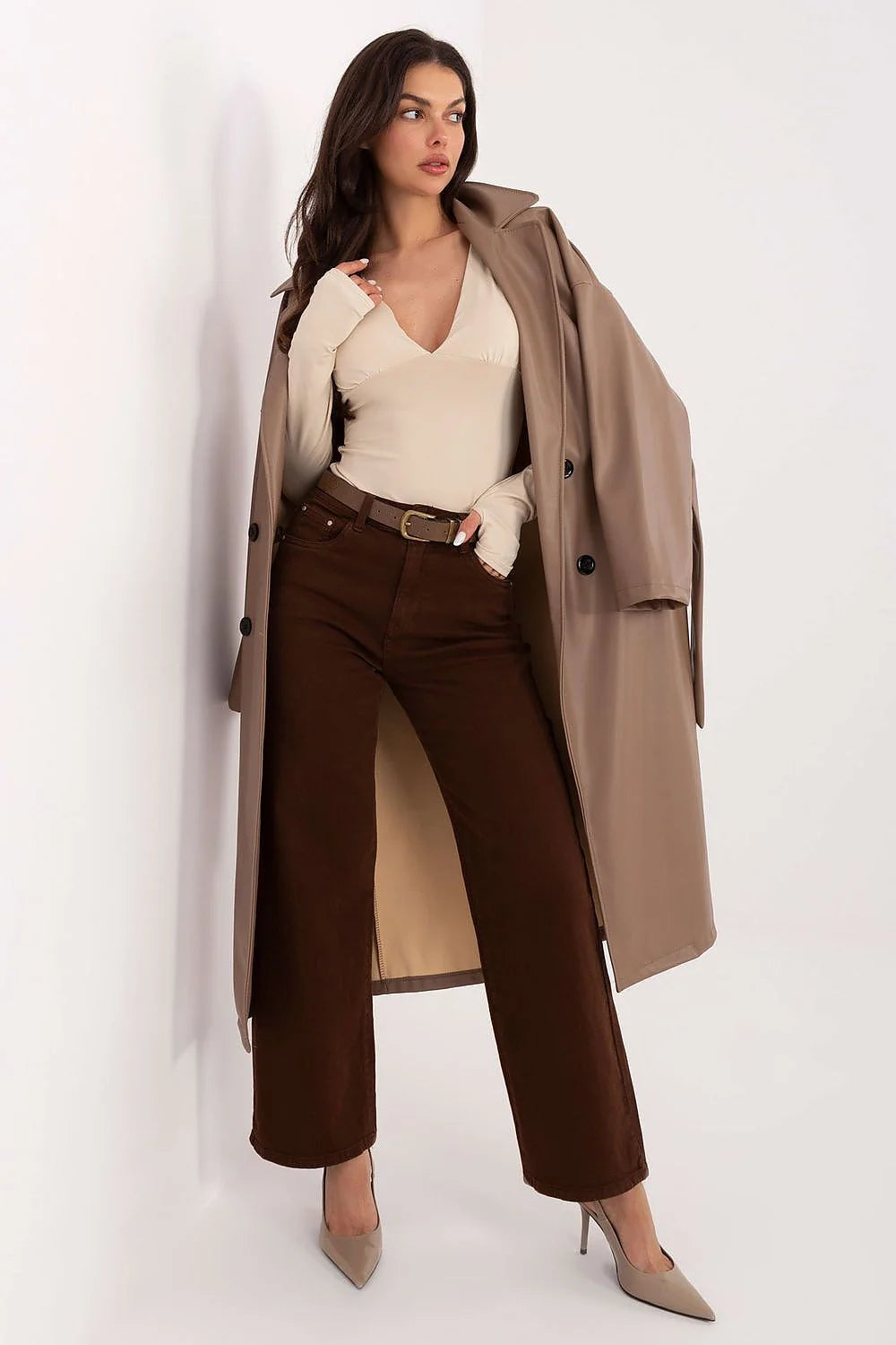 chemisier Italy Moda ajusté longueur standard nylon élasthanne lisse manches longues trous pouces bonnets cousus renforcés décolleté plongeant plis