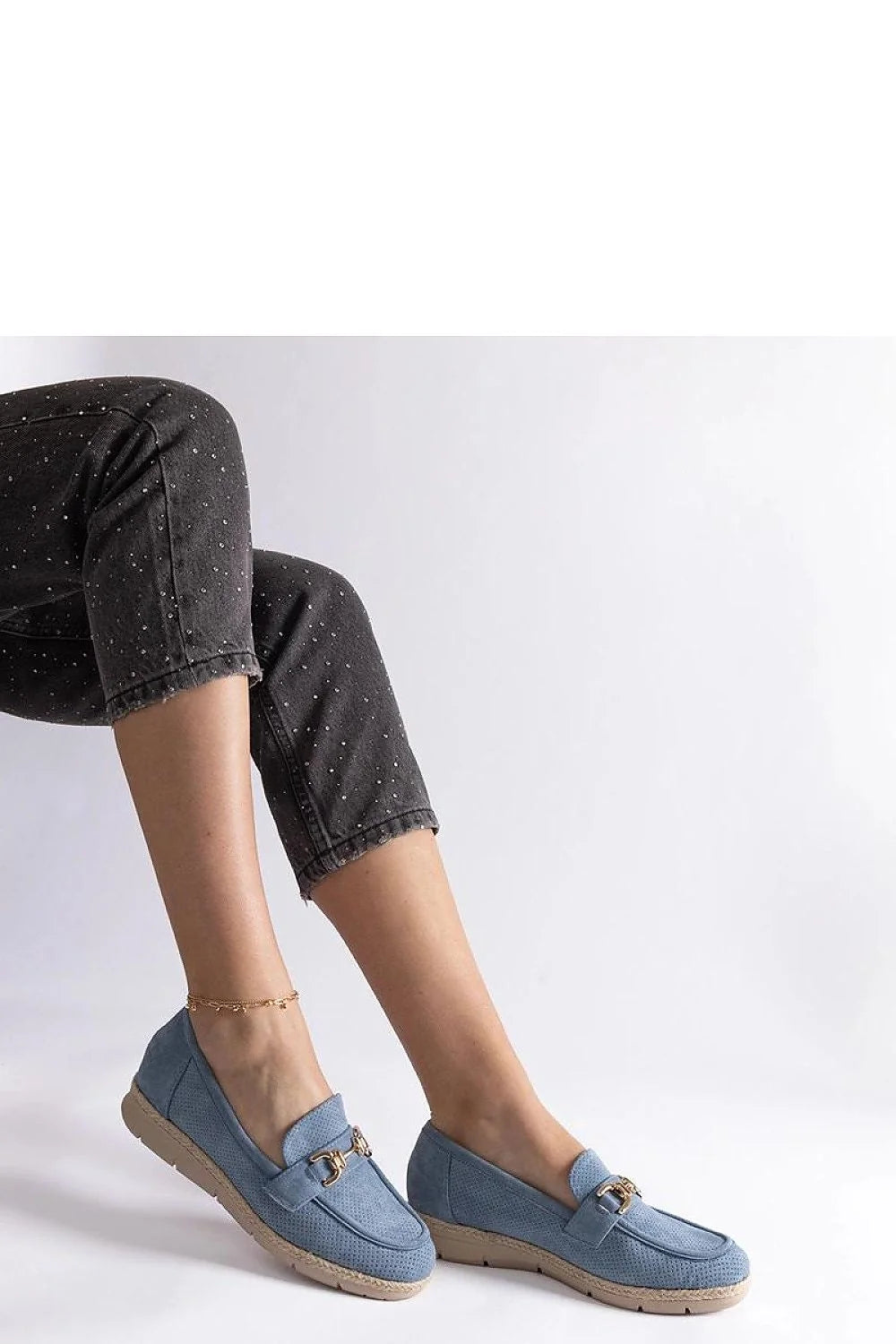 Moccasins femmes Gemre Sandoval bleu suédine cuir nubuck boucle dorée confort porté toute la journée occasion quotidienne décontracté chic