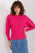 top coton côtelé fuchsia manches longues chauve souris ajusté taille cintrée ample buste col rond maille fine poignets ajustés chic